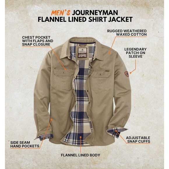 Mens Twig Whitetails Flannel Lined Shirt Jacket Waxed Cotton Water Resis - Picture 2 of 7